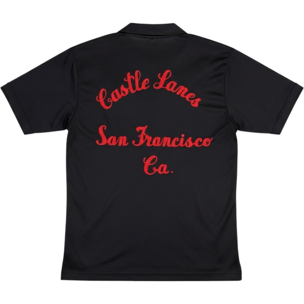 Vintage Castle Lanes San Francisco Bowling Shirt Black Red Medium